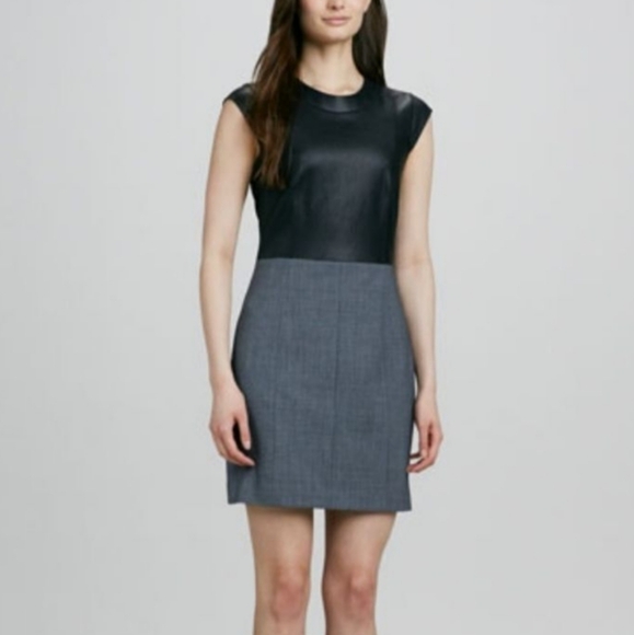 Theory Orinthia C Leather Bodice Wool Blend Mini Dress - Picture 16 of 16